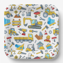 Baustellenfahrzeuge Pappteller, Kindergeburtstag Pappteller