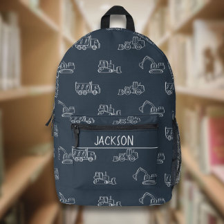Baustellenfahrzeuge Schuljungen Name Dunkelblau Bedruckter Rucksack