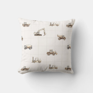 Baustellenfahrzeuge Schweres Gerät beige Kissen