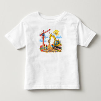 Baustellenscene mit Kran, Bagger und kleine Helfer Kleinkind T-shirt