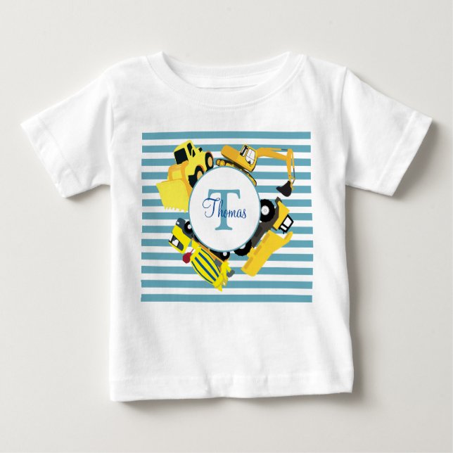 Baustuben Blauer Streifen Monogramm Baby T-shirt (Vorderseite)