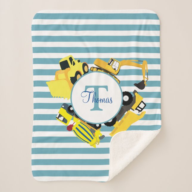 Baustuben Blauer Streifen Monogramm Sherpadecke (Vorderseite)