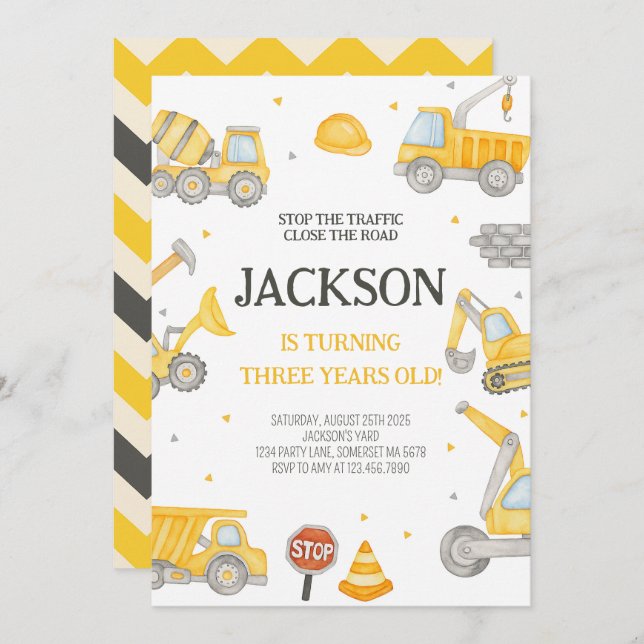 Baustumpf LKW Geburtstagsparty Einladung (Vorne/Hinten)