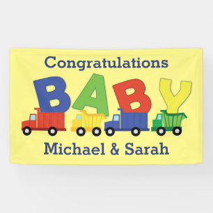 Baustumpf Truck Baby Shower Boy Banner