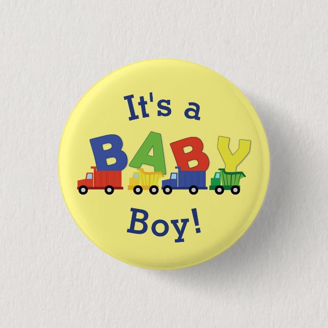 Baustumpf Truck Baby Shower Boy Button (Vorderseite)