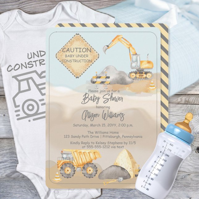 Baustumpf Truck Boy Babydusche Einladung (Construction Dump Truck Boy Baby Shower Invitation)