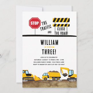 Baustumpf Truck Digger Geburtstagspartei Einladung