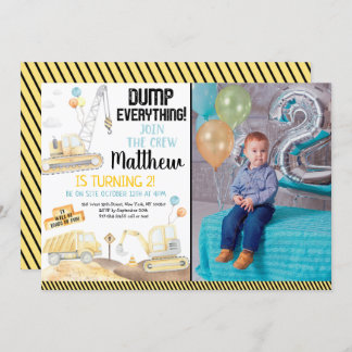 Baustumpf Truck Digger Zweiten Geburtstag Einladung