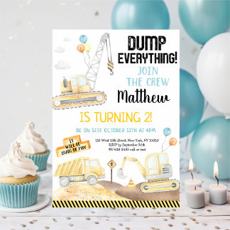 Baustumpf Truck Digger Zweiten Geburtstag Einladung