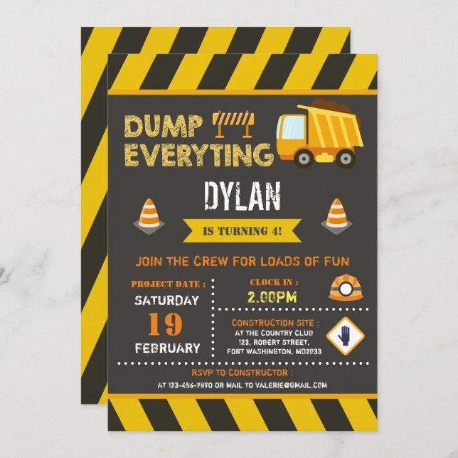 Baustumpf Truck Geburtstag Einladung (Vorne/Hinten)