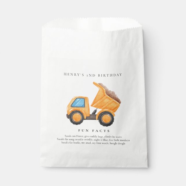 Baustumpf Truck Geburtstagspartei Geschenktütchen (Vorderseite)