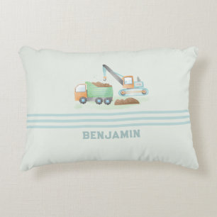 Baustumpf Truck Soft Blue Green Boy Name Dekokissen