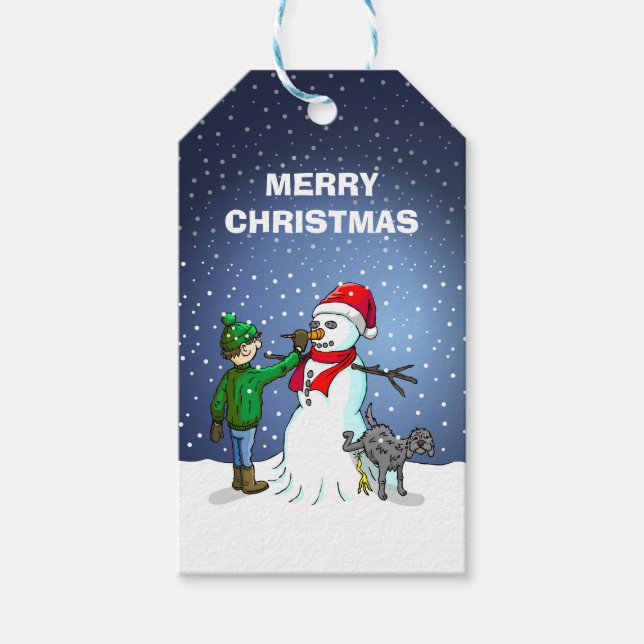 Baut einen schönen Schneemann Geschenkanhänger (Vorderseite)