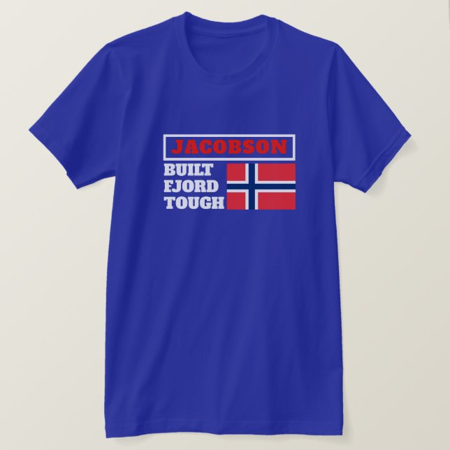 "Baute Fjord Tough" und norwegische Flagge T-Shirt (Design vorne)