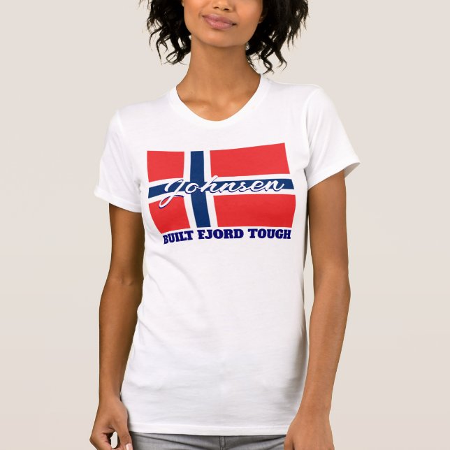 "Baute Fjord Tough" und norwegische Flagge T-Shirt (Vorderseite)
