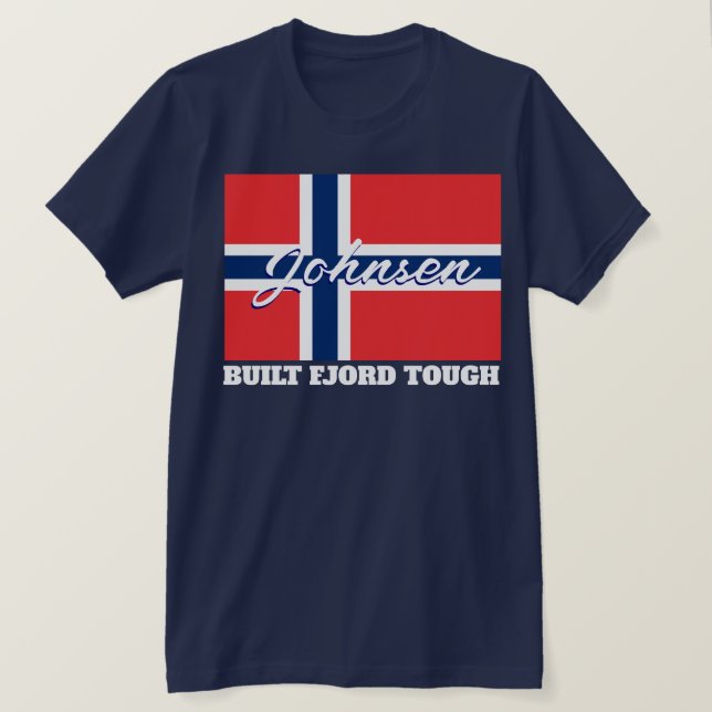 "Baute Fjord Tough" und norwegische Flagge T-Shirt (Design vorne)