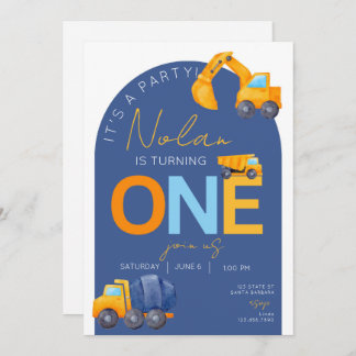 Bauthema erster Geburtstag Einladung