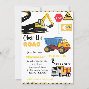 Bauthema Junge Geburtstagsparty Dump Truck Einladung