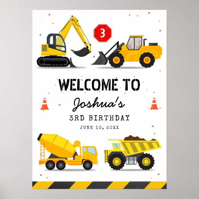 Bauthema LKW Kindergeburtstag Willkommen Poster (Vorne)
