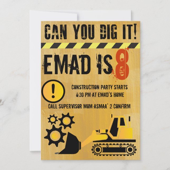 Bauthema Party Einladung (Vorderseite)