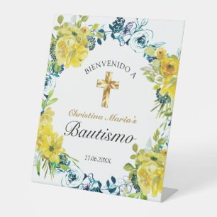 Bautismo de Niña Bonita Cruz Floral Amarillo Sockelschild