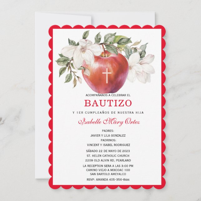 Bautismo y Primer Cumpleaños de Manzan Einladungen (Vorderseite)