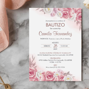 Bautizo Einladung in Spanisch Taufe Rosa Blume