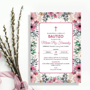Bautizo Einladung in Spanisch Taufe Rosa Blume