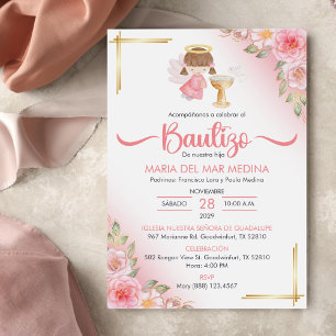 Bautizo Einladung Niedliche Blume Girl Angel Taufe