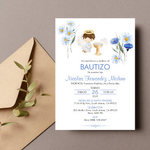 Bautizo Invitacion Angel Junge Niedliche Blume Tau Einladung