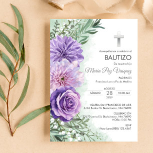 Bautizo Invitacion Niedlich Purple Flowers Christe Einladung