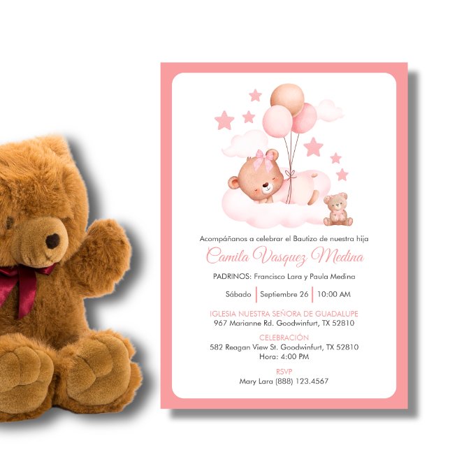 Bautizo Invitacion Niedlich Teddy Bear Girls Taufe Einladung (Von Creator hochgeladen)