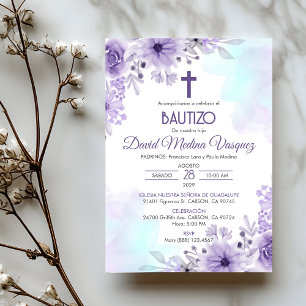 Bautizo Invitacion Taufe Elegante violette Blumen Einladung