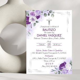 Bautizo Invitación Taufe Niedliche violette Blumen Einladung