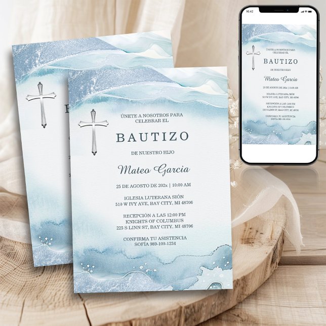 Bautizo Niño Azul Cruz Einladung (Von Creator hochgeladen)