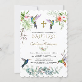 Bautizo Pink Blume Hummingbird Girl Einladung