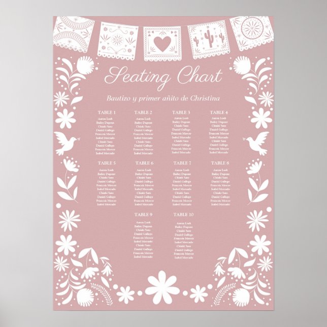 BAUTIZO Pink Cielito Lindo Sitzplan Poster (Vorne)