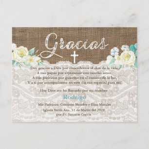 Bautizo-Taufe Vielen Dank auf Spanisch für Junge Einladungspostkarte