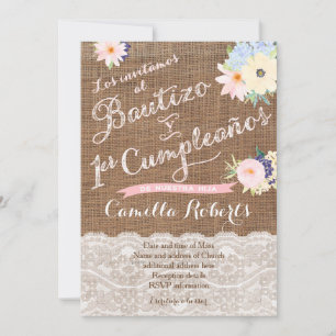 Bautizo y 1er cumpleaños, invitaciones para niña einladung