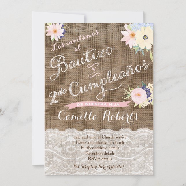 Bautizo y 2do cumpleaños, segundo cumple bautismo einladung (Vorderseite)