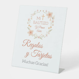 Bautizo y Primer Añito Wasserfarbenrosa Blume Sockelschild