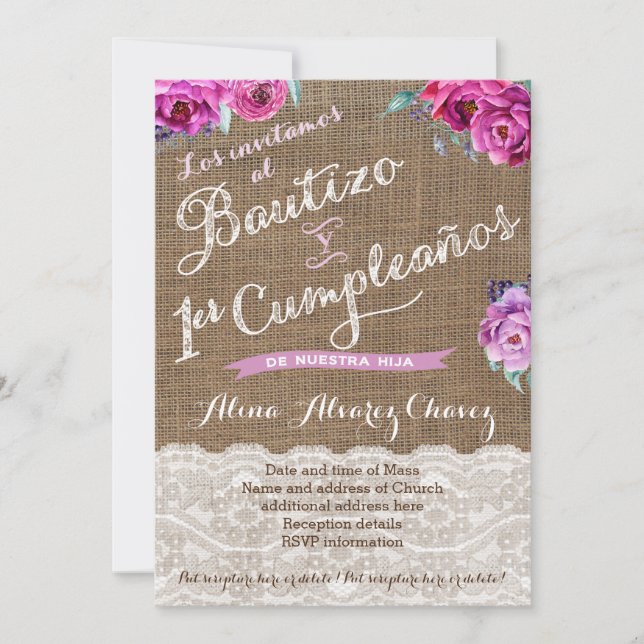 Bautizo y primer cumpleaños, invitación castellano einladung (Vorderseite)