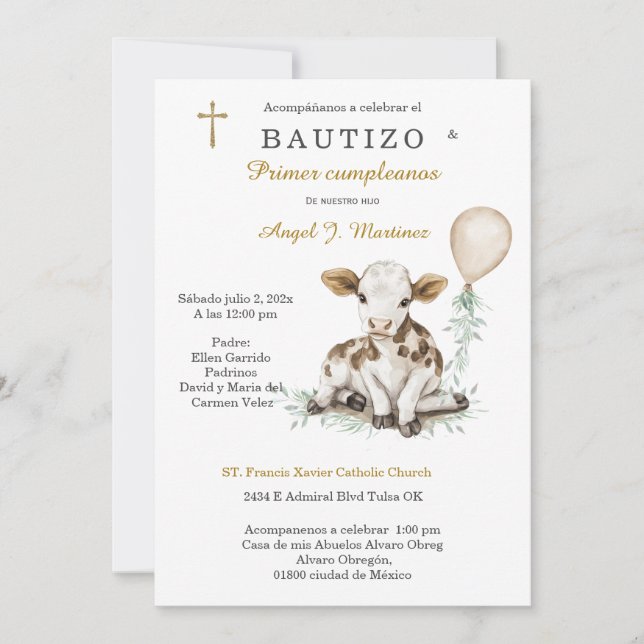 Bautizo y Primer Cumpleaños Niño Einladung (Vorderseite)