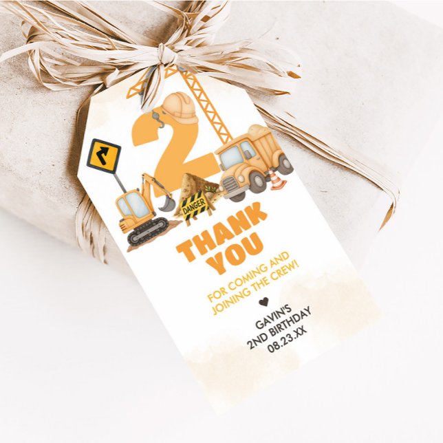 Bautransporter 2. Gastgeschenk Tags Geschenkanhänger (Construction 2nd Birthday Party  Favor Tags)