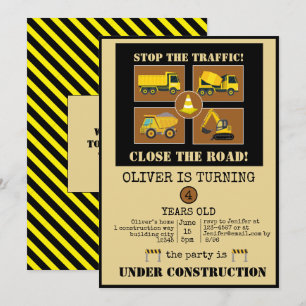 Bautransporter   Boys Themed Birthday Party Einladung