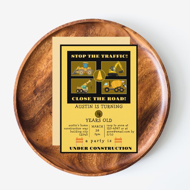 Bautransporter | KINDERGEBURTSTAG PARTY Save The Date (Construction Trucks |  Kids Birthday Party  Supplies)