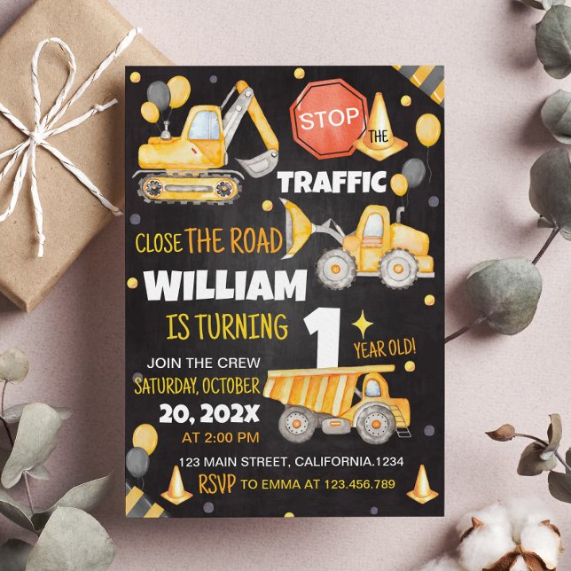Bauwagen 1. Geburtstag Einladung (Von Creator hochgeladen)