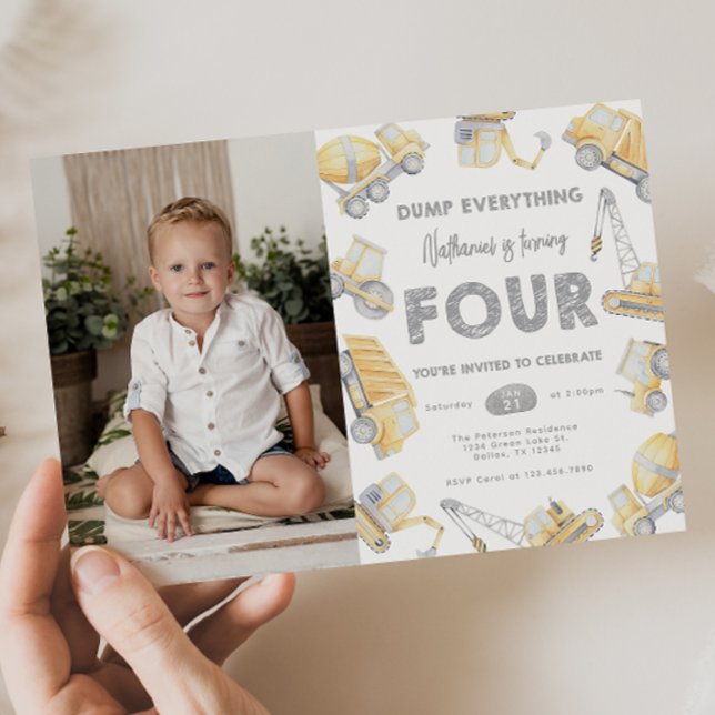Bauwagen 4. Geburtstag Party Einladung (Von Creator hochgeladen)