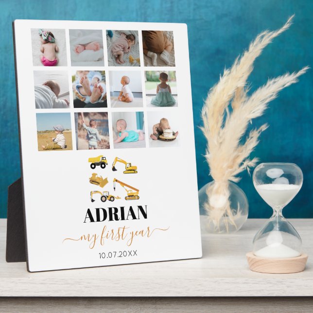 Bauwagen Baby First Year Foto Collage Fotoplatte (Seite)