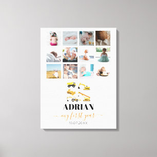 Bauwagen Baby First Year Foto Collage Leinwanddruck